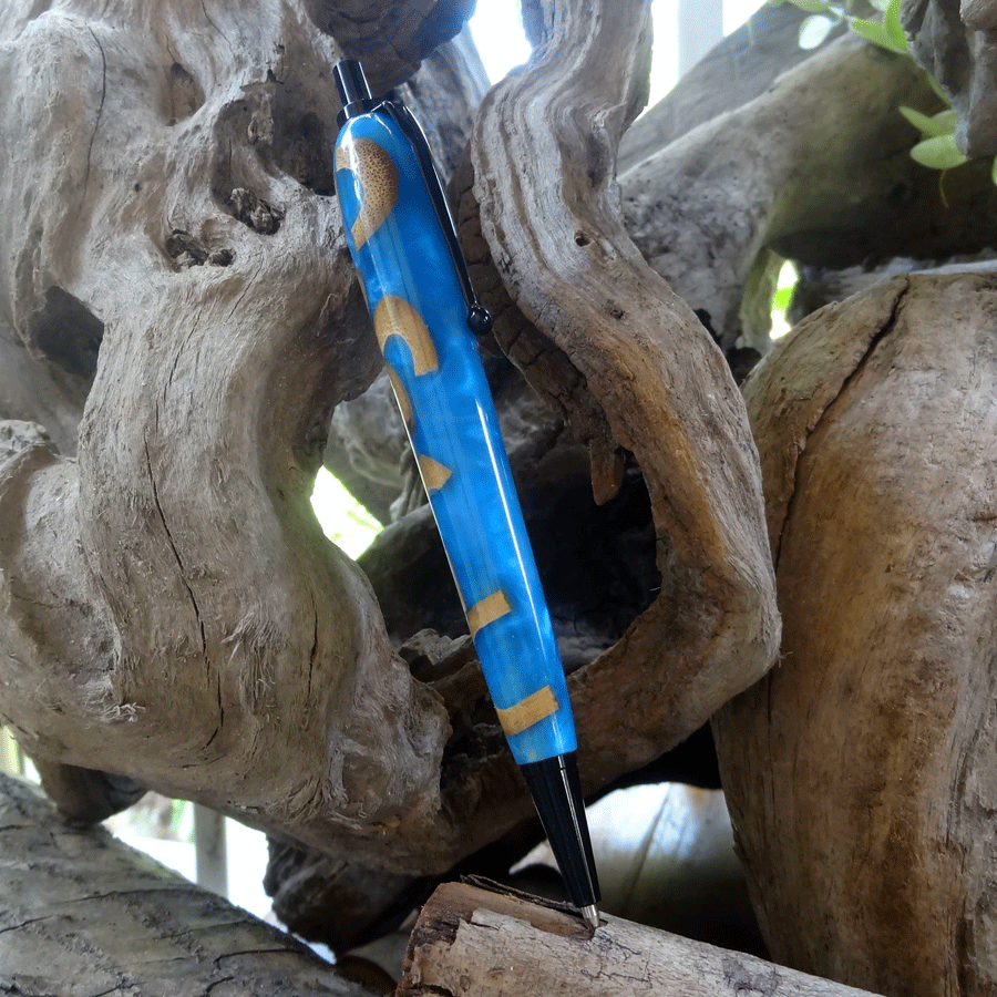 Driftwood and blue resin pen