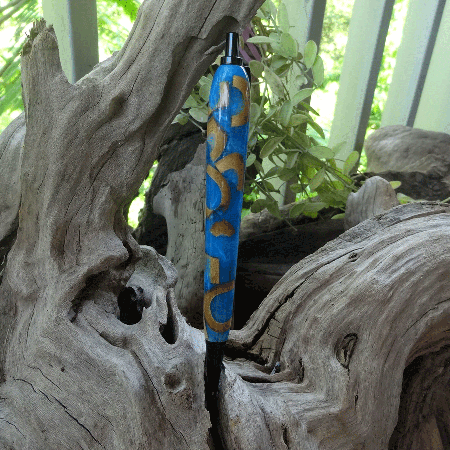 Driftwood and blue resin pen