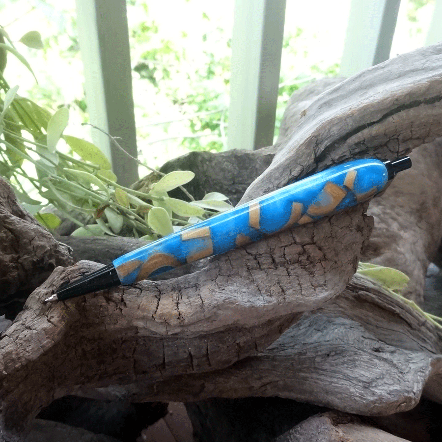 Driftwood and blue resin pen