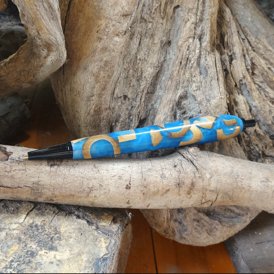 Driftwood and blue resin pen