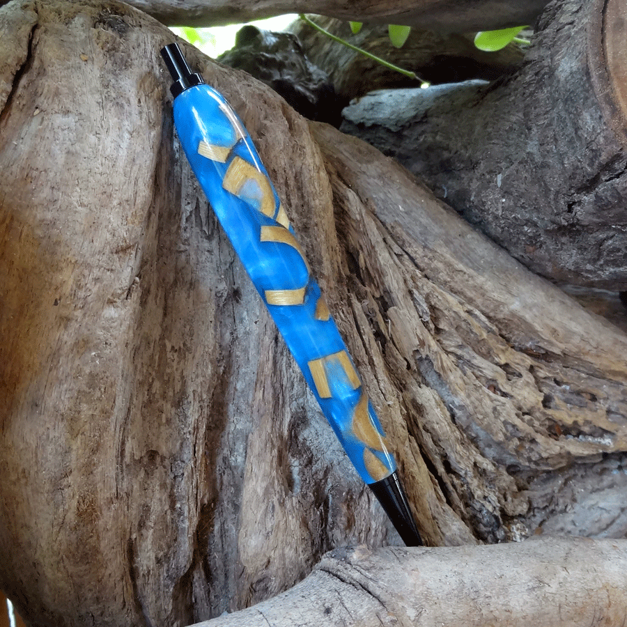 Driftwood and blue resin pen