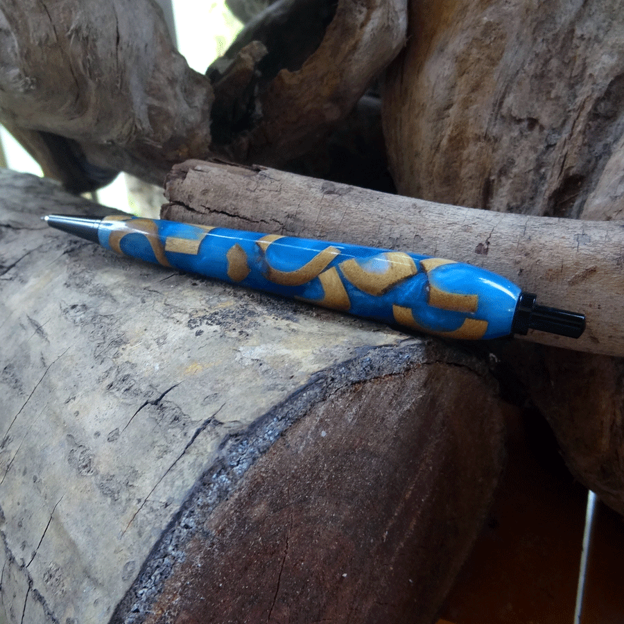 Driftwood and blue resin pen