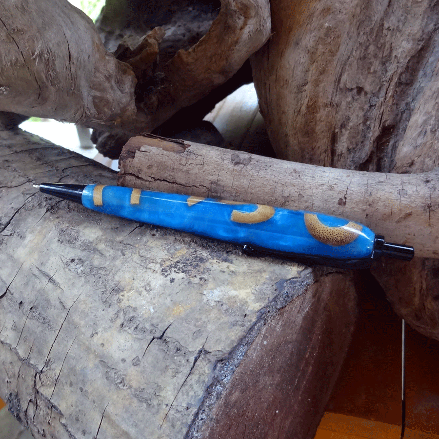 Driftwood and blue resin pen