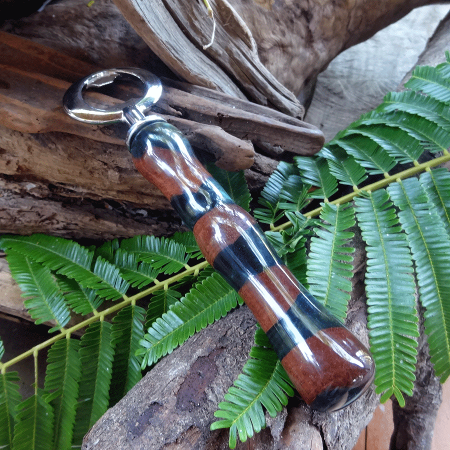 Driftwood and dark green resin bottle opener