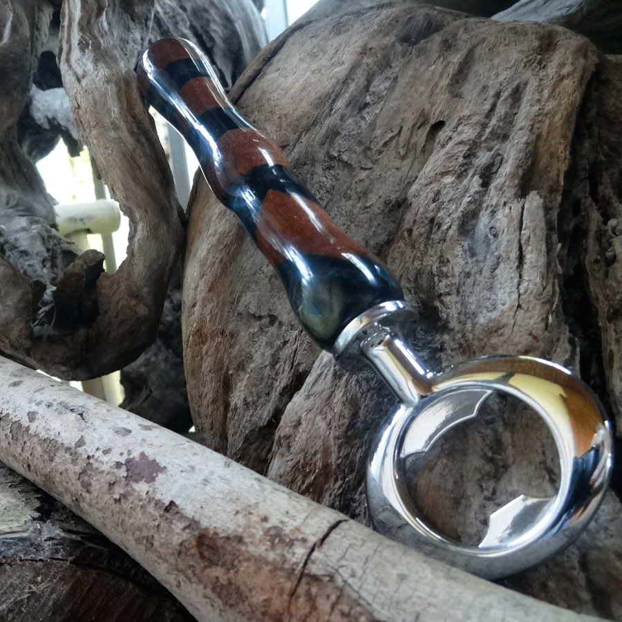 Driftwood and dark green resin bottle opener