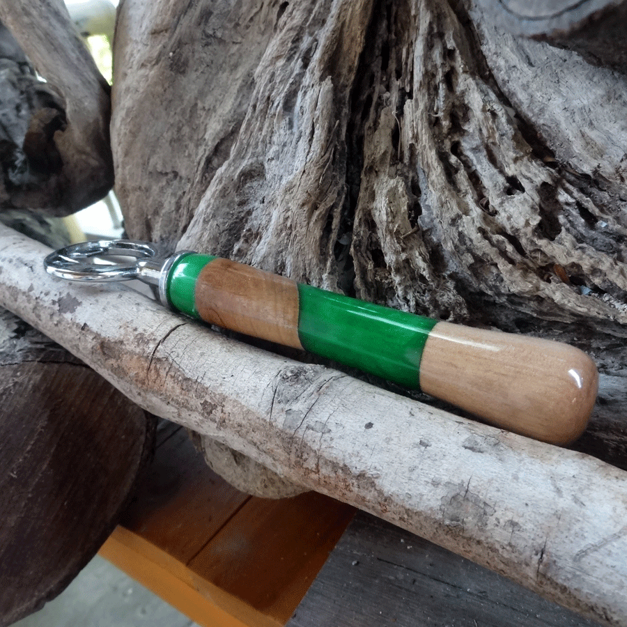 Driftwood and green resin bottle opener