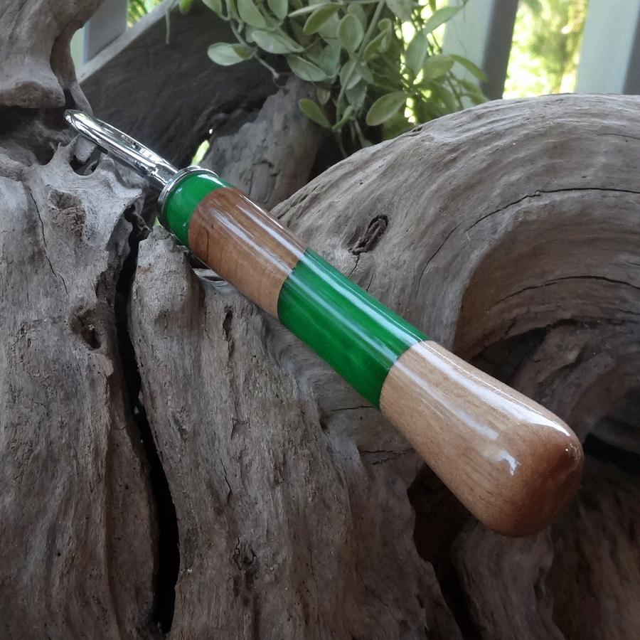 Driftwood and green resin bottle opener