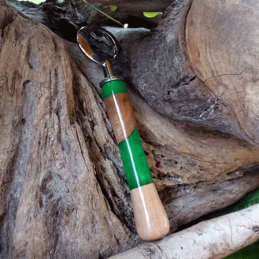 Driftwood and green resin bottle opener