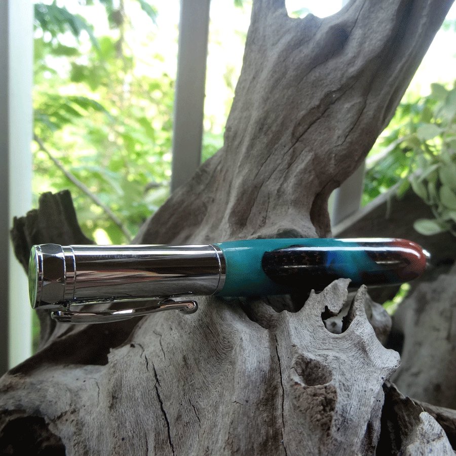 Driftwood and turquoise and pink resin fountain pen