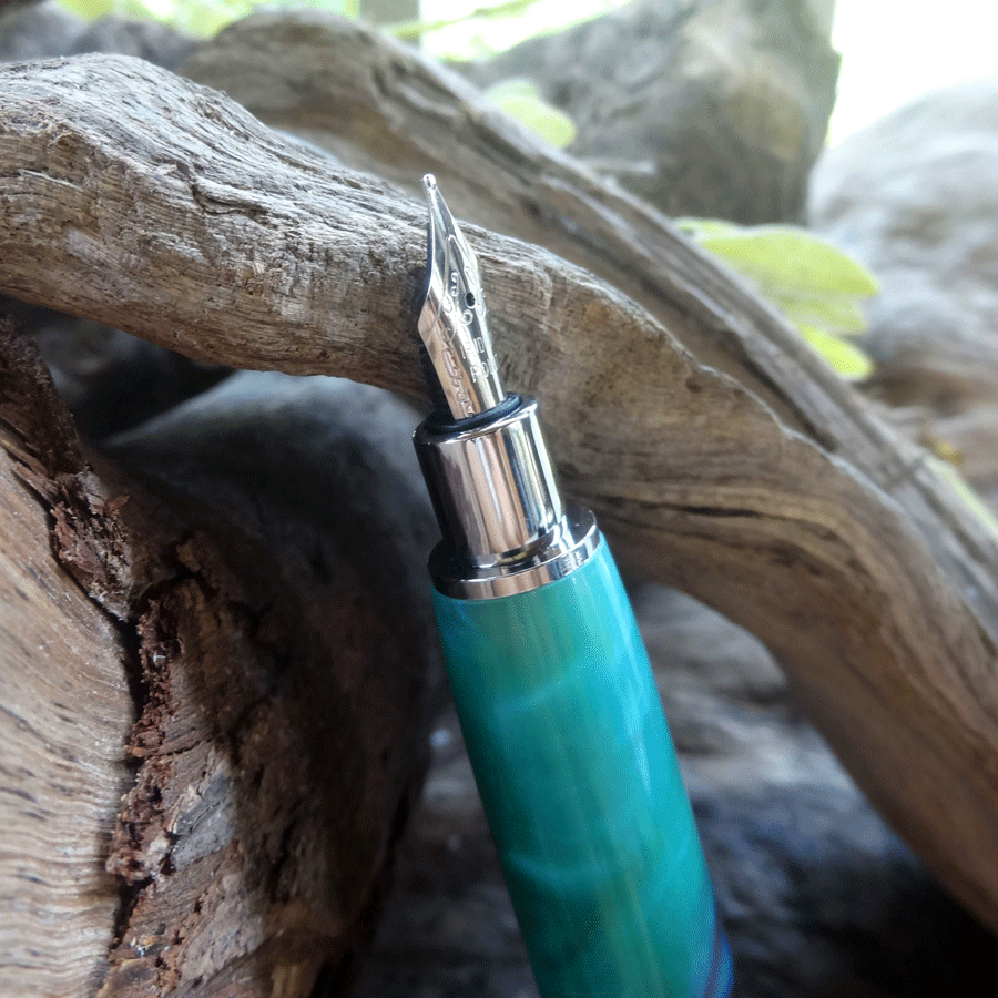 Driftwood and turquoise and pink resin fountain pen