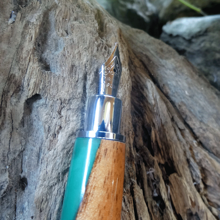 Driftwood and blue and green resin fountain pen