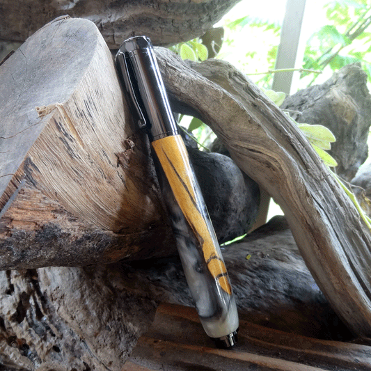 Driftwood and grey and pearl resin fountain pen