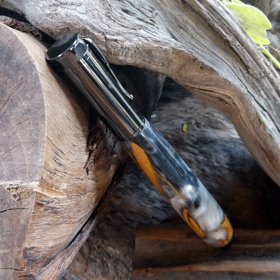 Driftwood and grey and pearl resin fountain pen