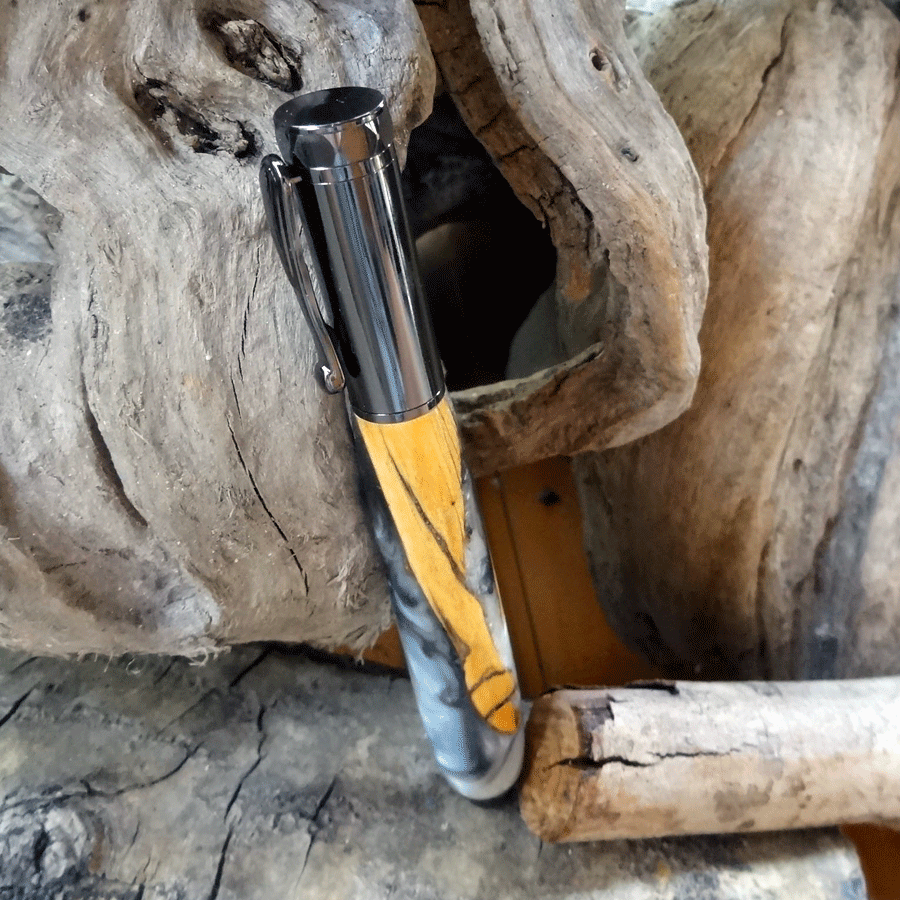 Driftwood and grey and pearl resin fountain pen