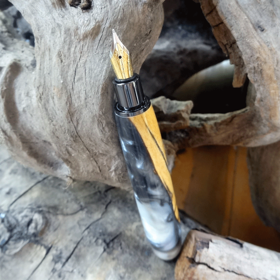 Driftwood and grey and pearl resin fountain pen