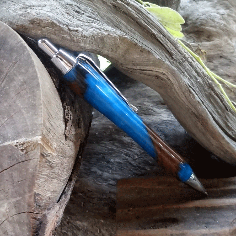 Driftwood and blue resin mechanical pencil