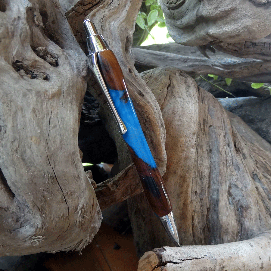 Driftwood and blue resin mechanical pencil