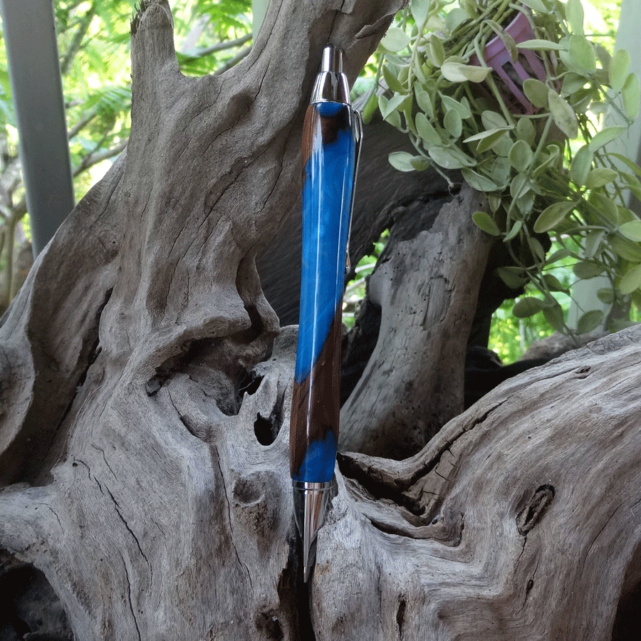 Driftwood and blue resin mechanical pencil