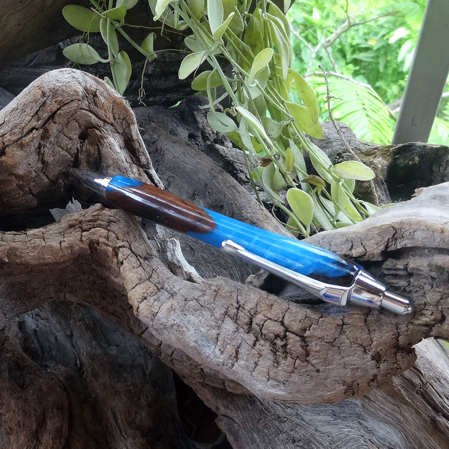 Driftwood and blue resin mechanical pencil