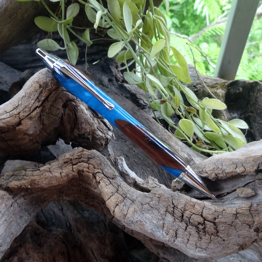 Driftwood and blue resin mechanical pencil