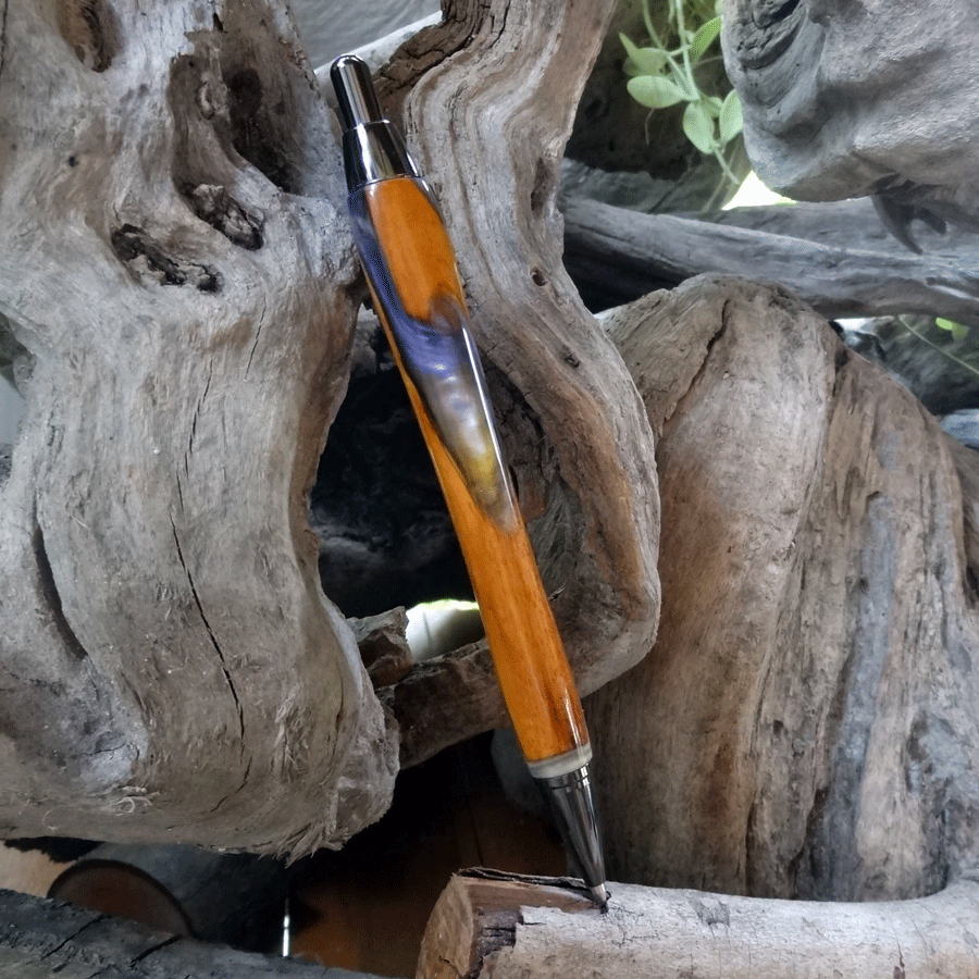 Driftwood and grey and purple resin mechanical pencil