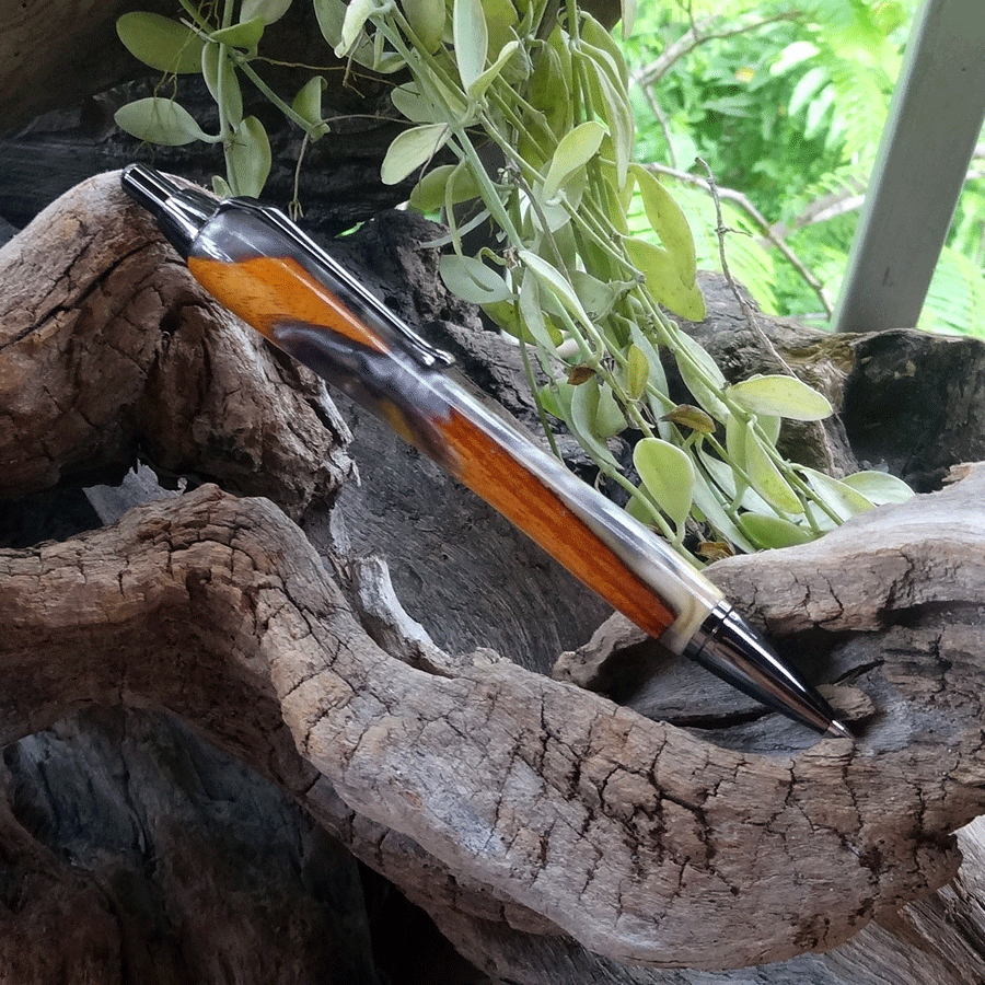 Driftwood and grey and purple resin mechanical pencil