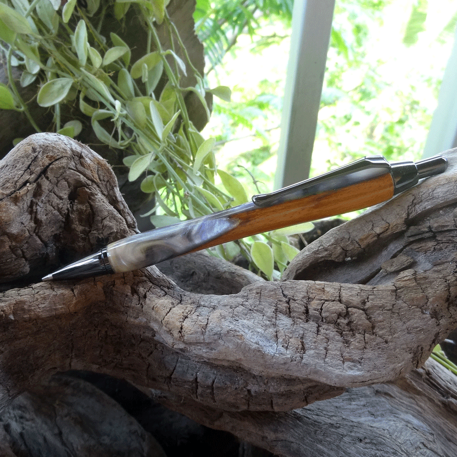 Driftwood and grey and purple resin mechanical pencil