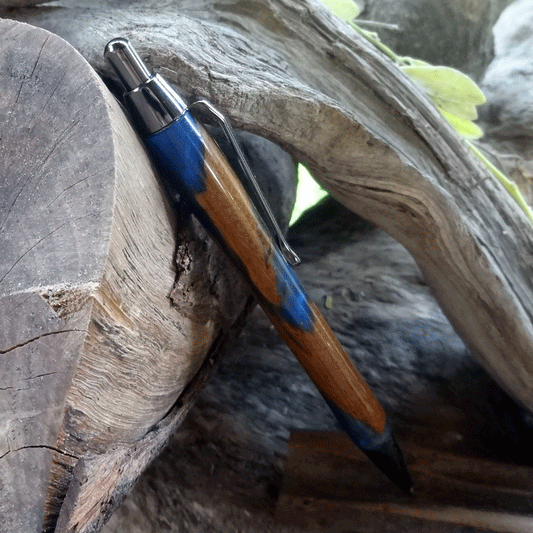 Driftwood and blue resin mechanical pencil