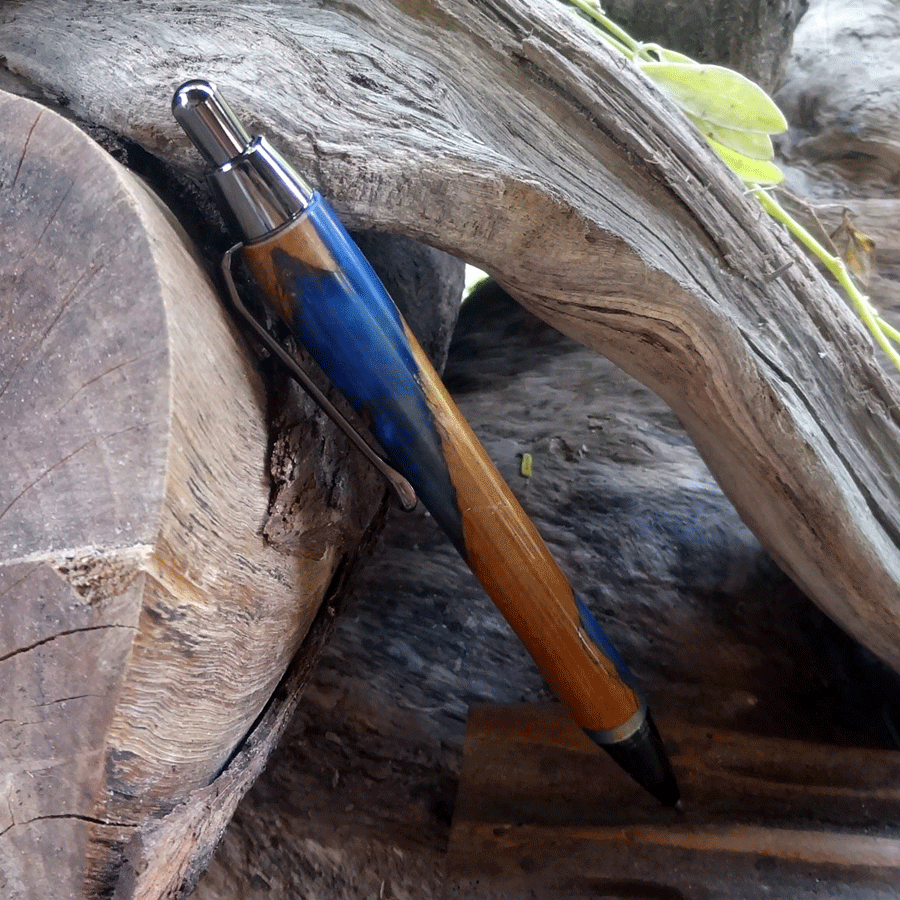 Driftwood and blue resin mechanical pencil