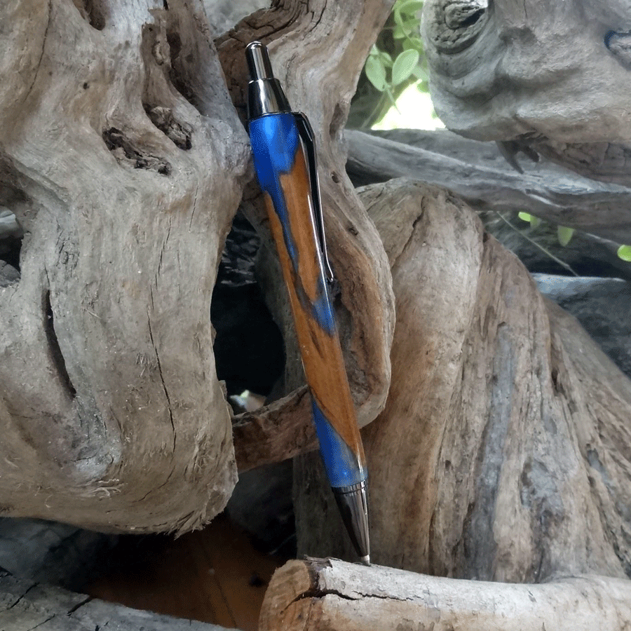 Driftwood and blue resin mechanical pencil