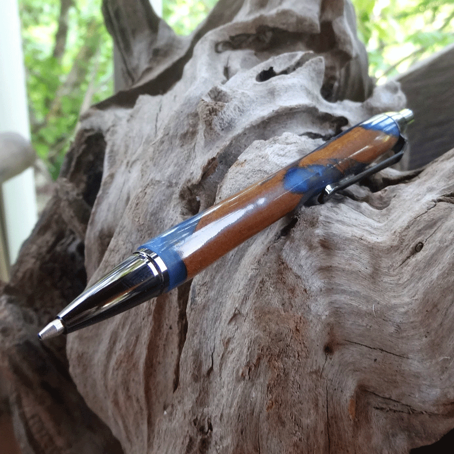 Driftwood and blue resin mechanical pencil