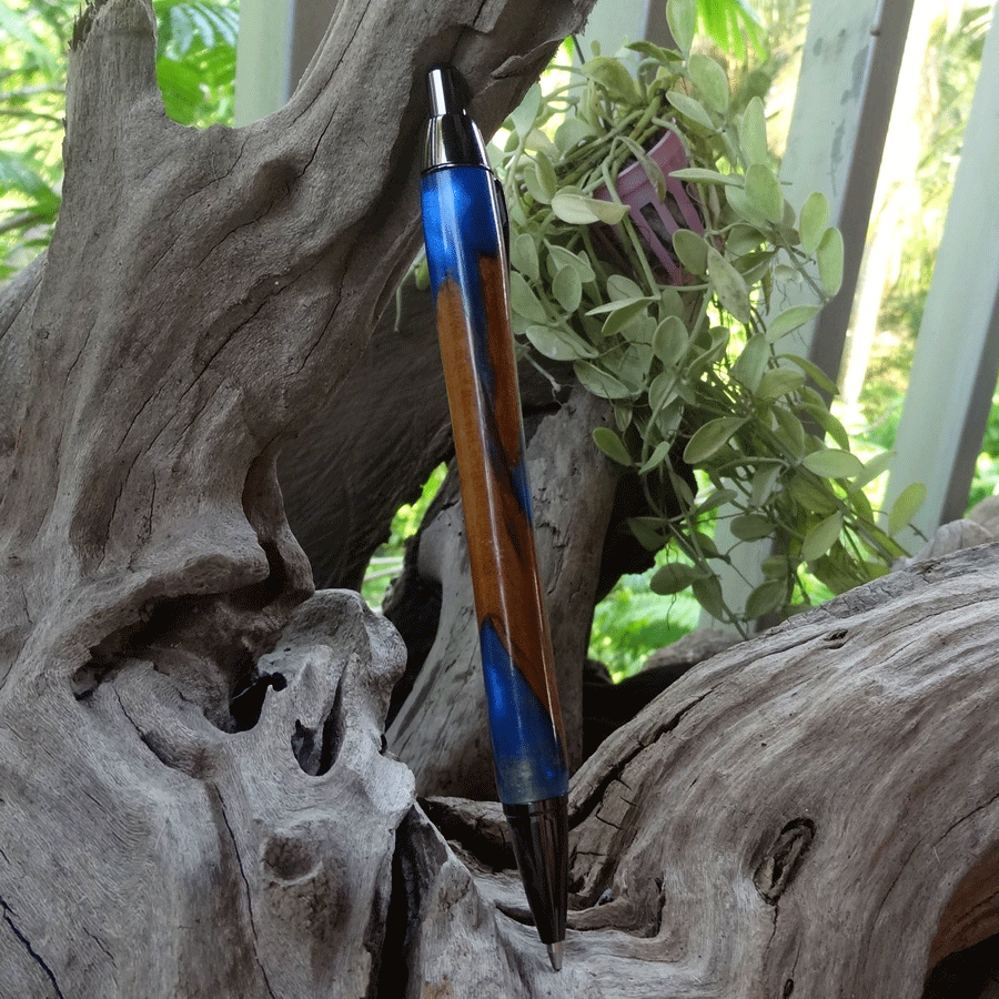 Driftwood and blue resin mechanical pencil