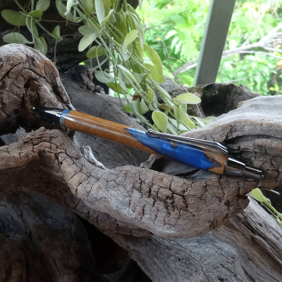 Driftwood and blue resin mechanical pencil