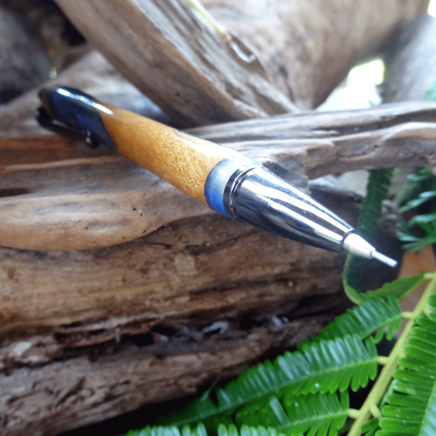 Driftwood and blue resin mechanical pencil