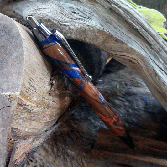 Driftwood and blue, red and pearl resin mechanical pencil