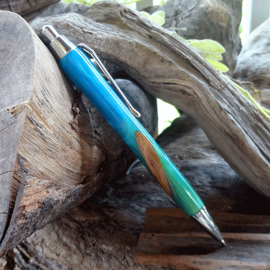 Driftwood and blue and turquoise resin mechanical pencil