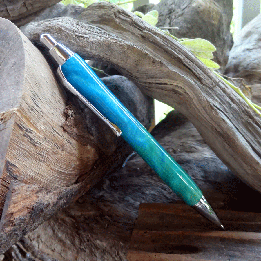 Driftwood and blue and turquoise resin mechanical pencil