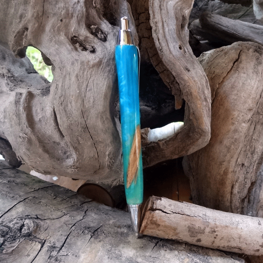 Driftwood and blue and turquoise resin mechanical pencil