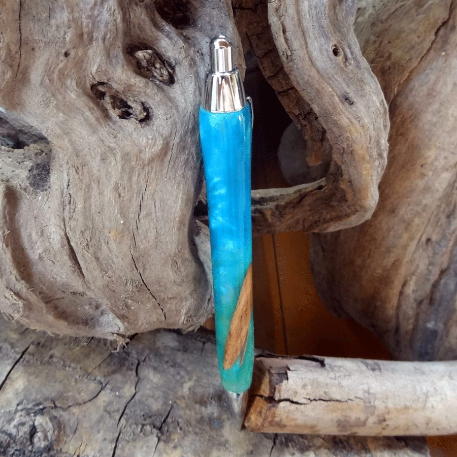 Driftwood and blue and turquoise resin mechanical pencil