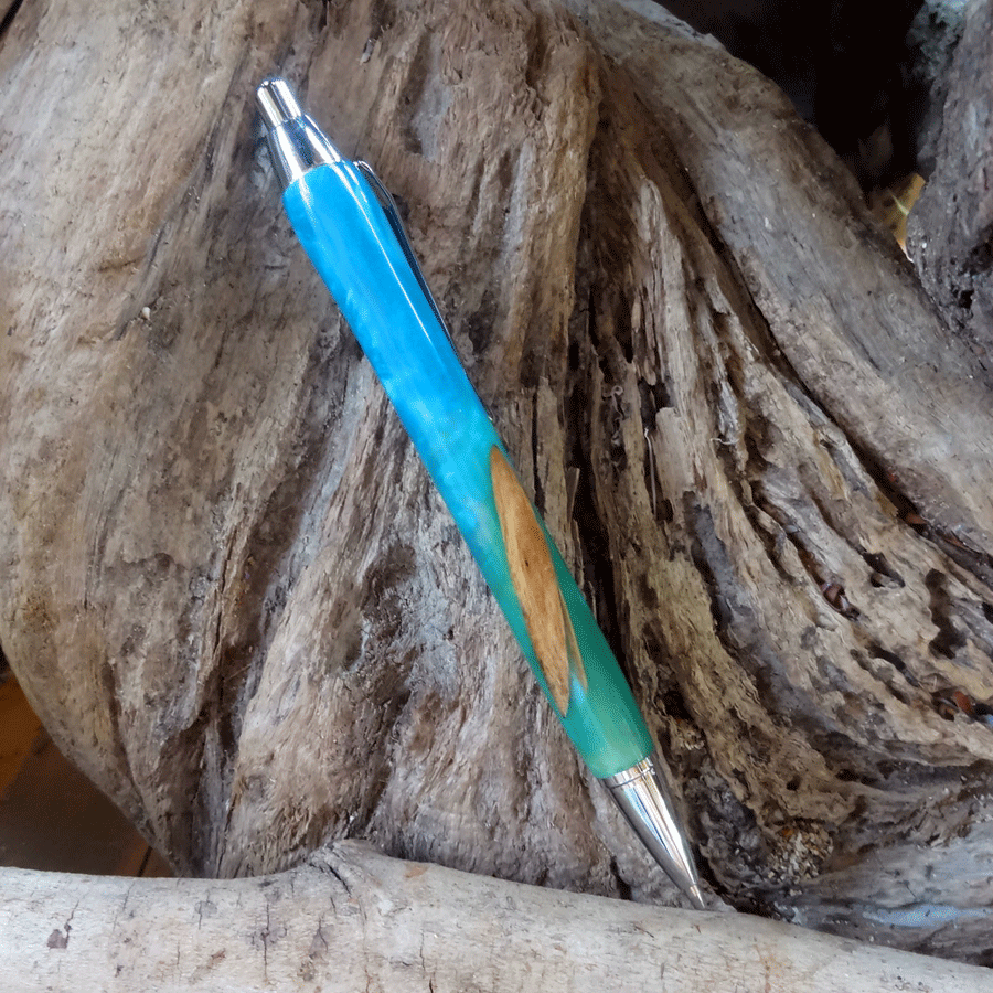 Driftwood and blue and turquoise resin mechanical pencil