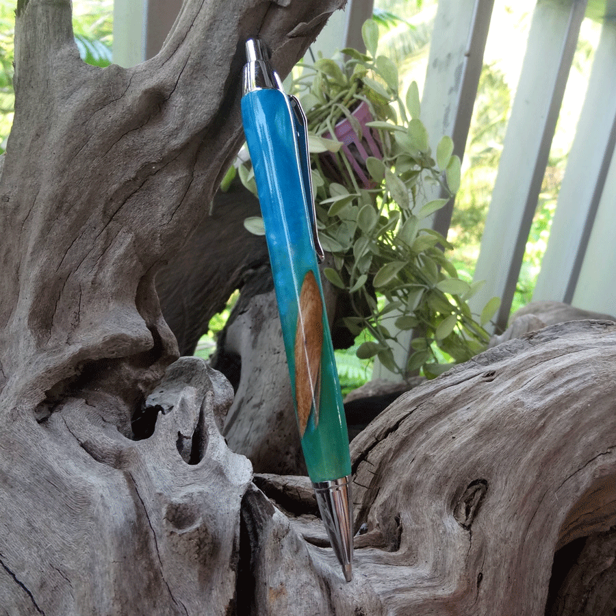 Driftwood and blue and turquoise resin mechanical pencil