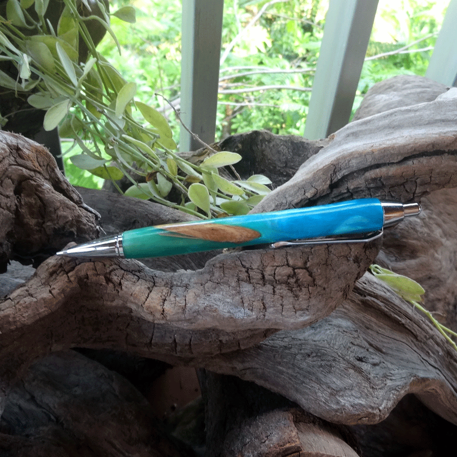 Driftwood and blue and turquoise resin mechanical pencil