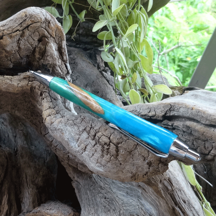 Driftwood and blue and turquoise resin mechanical pencil