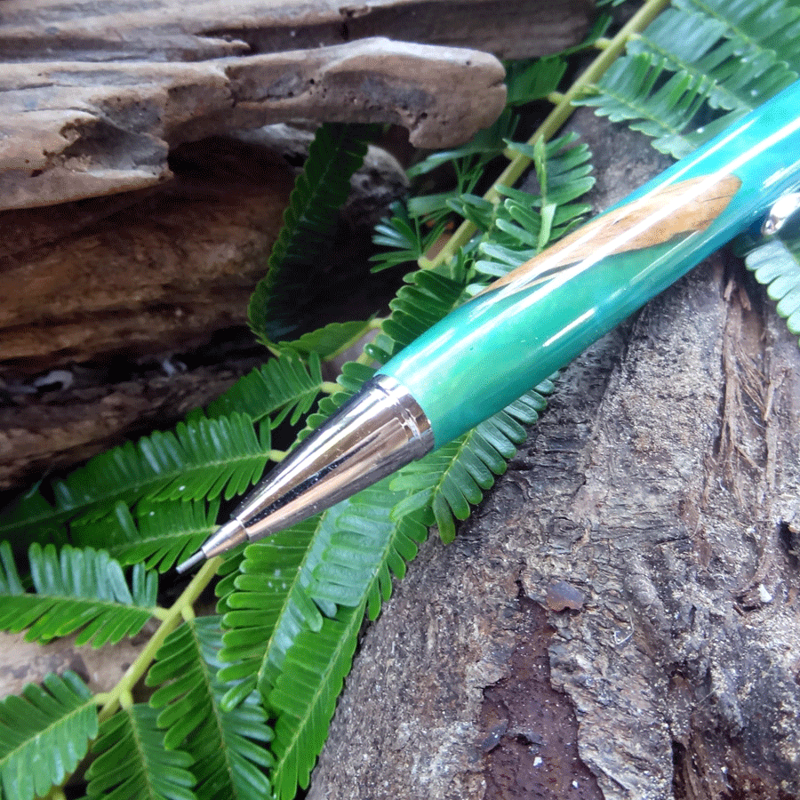 Driftwood and blue and turquoise resin mechanical pencil