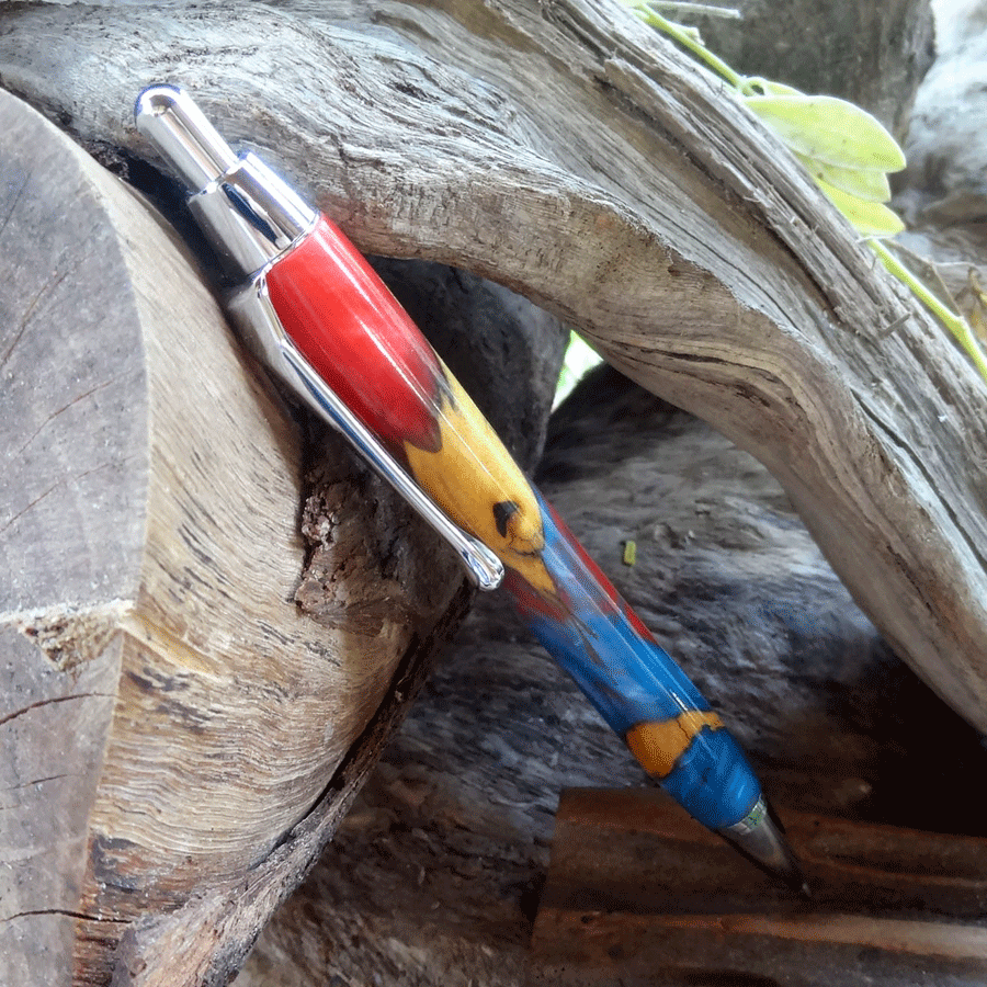 Driftwood and blue and reddish pink resin mechanical pencil