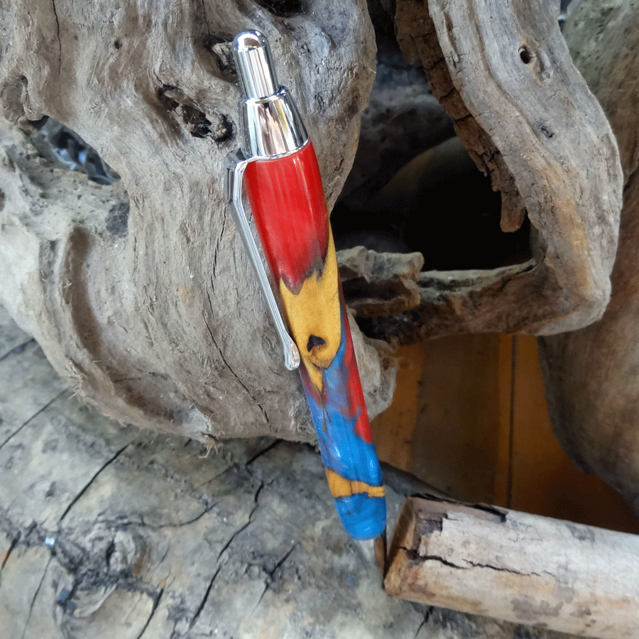 Driftwood and blue and reddish pink resin mechanical pencil