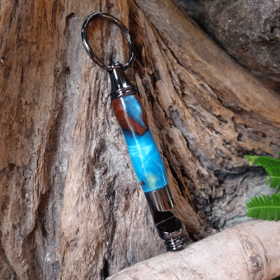 Driftwood and blue resin key chain bottle opener