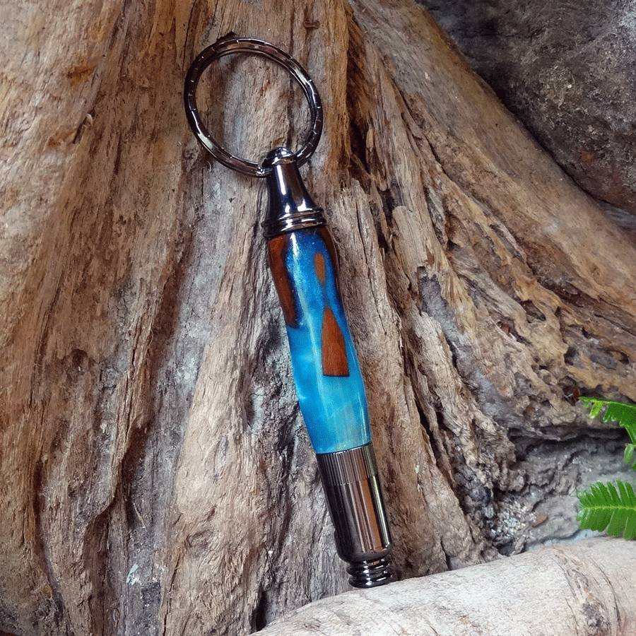 Driftwood and blue resin key chain bottle opener