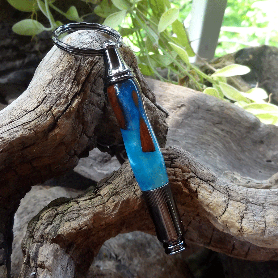 Driftwood and blue resin key chain bottle opener