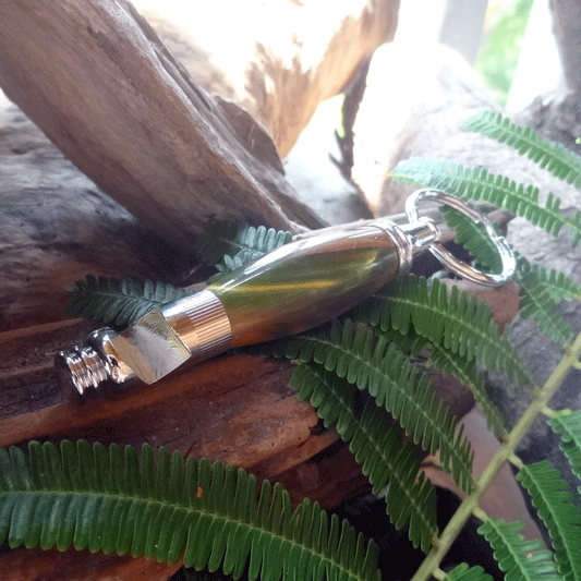 Driftwood and green resin key chain bottle opener